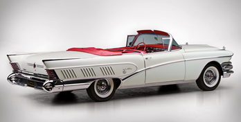 1958 Buick Limited
Convertible, note the wraparound windshield and side detailing. Photo courtesy
of RM Sotheby’s.